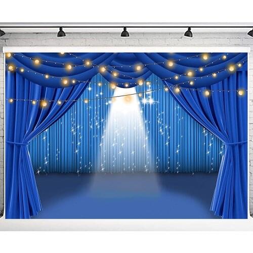 Blue Curtain Theater Stage Photography Backdrop Party Show Vinyl Background Photo Studio Props