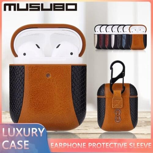 MUSUBO Luxury Genuine Leather Cover Hook For Airpods 1 2 Airpods Pro 3 Funda Earphone Protective Men Case Fashion Capa Coque
