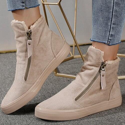 Women 2021 Winter Ankle Short Snow Boots Easy Wear Zipped Botas Plush Platform Ladies Faux Suede Warm Plush Shoes Botines Mujer