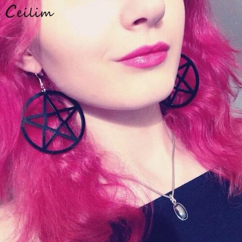 Big Star Pentagram Round Earrings Women 2020 New Fashion Black Hollow Circle Creole Earring Ear Drop Party Jewelry Brincos