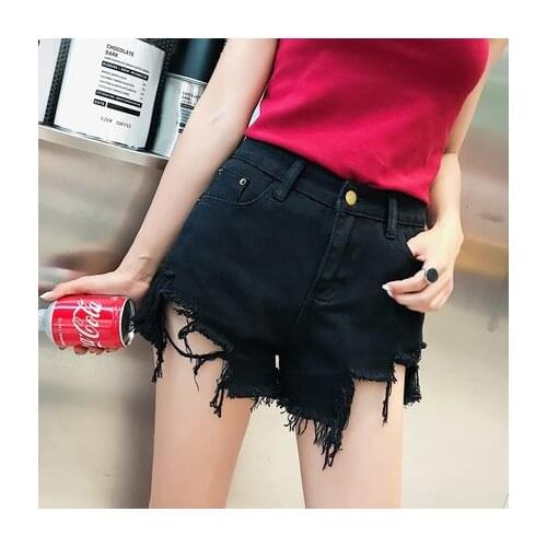 New Fashion Women Vintage Ripped Summer High Waisted Denim Shorts Jeans Zipper Pocket Hole Red Black Shorts tops LX1721