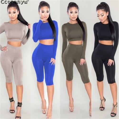 2020 Women Two Piece Bodycon Jumpsuit Long Sleeve Pure Sexy Club Elegant Rompers And Jumpsuits 2 Piece Sets Womens Outfits