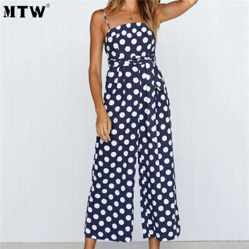 Women Dot Print Wide Leg Jumpsuits Summer Chiffon Playsuits Casual Sleeveless Loose Overalls 2021 Sexy Backless Jumpsuit