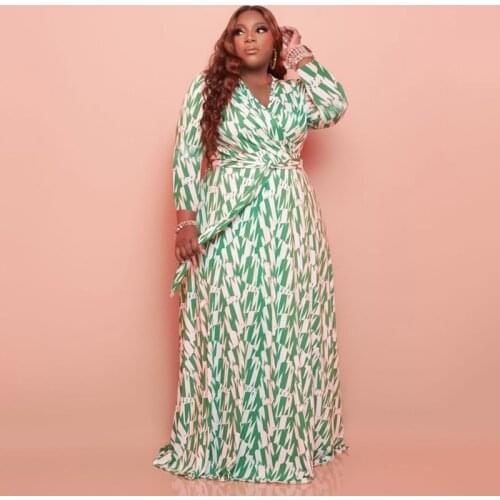 ZJFZML ZZ Women Clothing Dresses Plus Size Elegant Long Sleeve Deep V-neck Sashes Floor Length Dress Dropshipping Wholesale