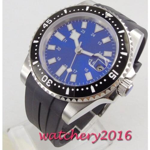 40mm Blue sterile Dial Date Luminous Rubber strap Sapphire Glass Automatic Movement mens Watch
