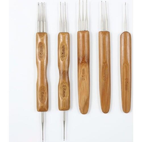 0.5MM 0.75MM 5Pack Bamboo Handle Crochet Hooks Knitting Needles Smooth Weave Craft Tool Lace Crochet Needles