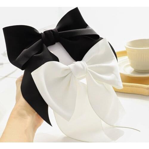 Retro Streamer Hair Bows for Girls Solid Color Handmade Ponytail Clips Sweet Bowknot Hairpin Snap French Clip Hair Accessories