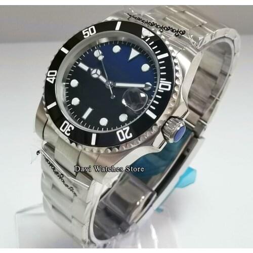 Bliger/Sterile 40mm Mens Watches Blue Black Dial Ceramic Bezel Sapphire Glass Japan NH35 Automatic Movement