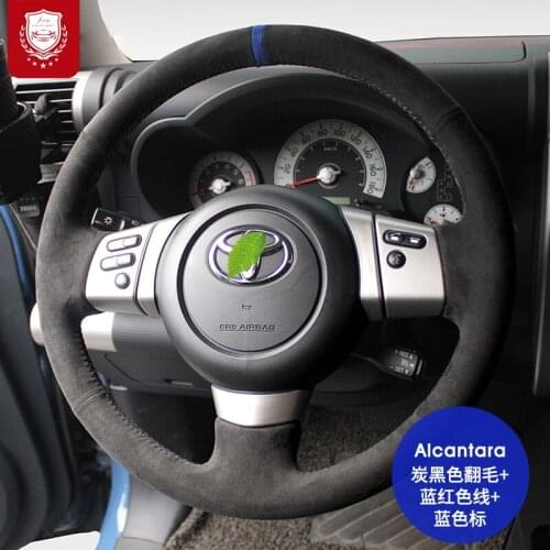 For Toyota Reiz Levin Highlander Steering wheel cover Corolla Avalon Real Alcantara Cortex hand-stitch Grip car accessories