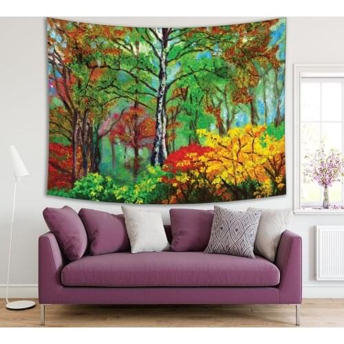 Tapestry Colorful Forest Trees Autumn Countryside Scenery Landscape Oil Painting in Yellow Red Green