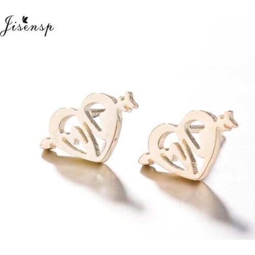 Jisensp New Fashion Jewelry Romantic An Arrow Through Hearts Stud Earrings for Women Unique Heartbeat Earrings Party Gift