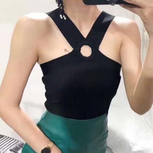 HELIAR Cross Halter Knitting Women Camis Strapless Crop Top Cotton Crop Tops For Women Camis With Hole Women Tank Tops