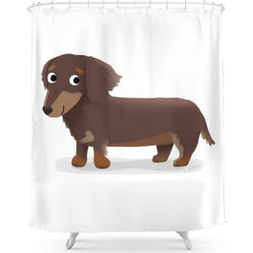 Longhaired Dachshund Cute Dog Series Shower Curtain Set Waterproof Polyester Fabric For Bathroom With Floor Mat