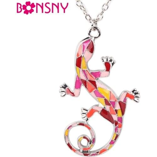 Bonsny Maxi Statement Alloy Enamel Gecko Lizard Necklace Long Chain Pendant 2016 News Fashion Jewelry For Women Accessories