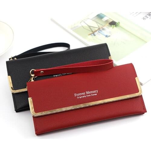 7-Color Fashion Metal Edge Women Long Wallets Wristlet Girl Clutch PU Leather Multiple Card Holders Ladies Zipper Coin Purse