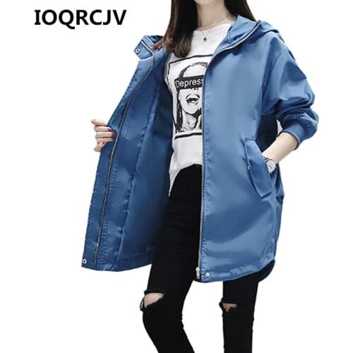 IOQRCJV Fashion Long Trench Coats For Women 2019 Autumn Windbreaker Female Outerwear Large Size Casual Hooded Loose Coats R129