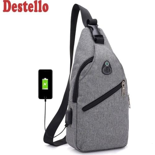 Fashion casual men chest pack single shoulder bags USB charging chest bag crossbody bags male anti theft single strap back bag