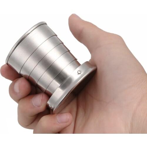 New Fold Stainless Steel Cups Outdoor Retractable Water Cup With Lid Foldable Camping Sport Outdoor Tableware