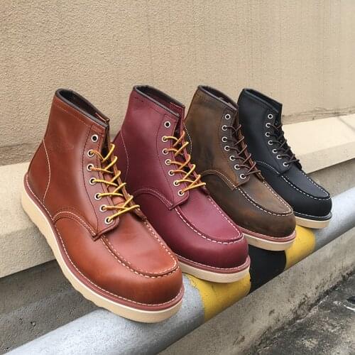 New Vintage Quality Cow Leather Men Boots Wings Handmade British Wedding Ankle Boots Casual Fashion Red Motorcycle Boots 8875