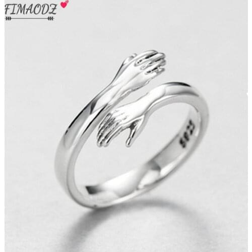 FIMAODZ Love Hug Ring for Women Men Creative Warm Hand Embrace Design Open Rings Valentines Day gift for Boyfriend Girlfriend