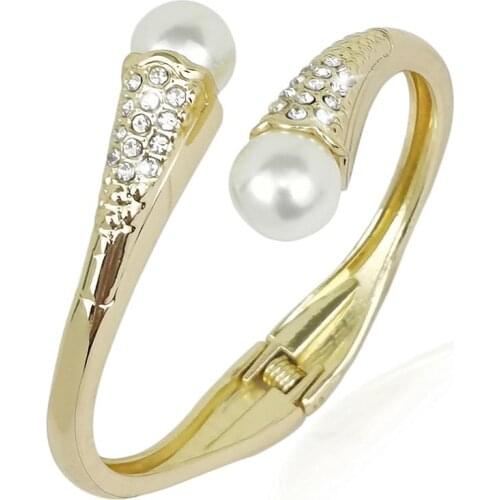 MANILAI Charm Rhinestones Imitation Pearls Bracelets Bangles For Women Alloy Cuff Bracelets Party Jewelry Golden Silver Color