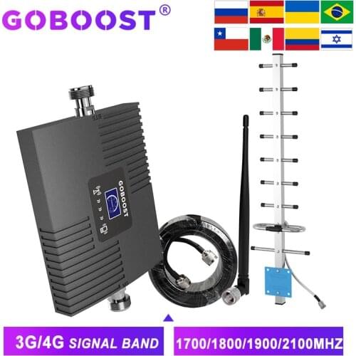 GOBOOST Single Band Repeater 2G 3G 1700 1900 2100 Cell Phone Signal Booster LTE 4G 1800 MHz Cellular Amplifier With Antenan Kit