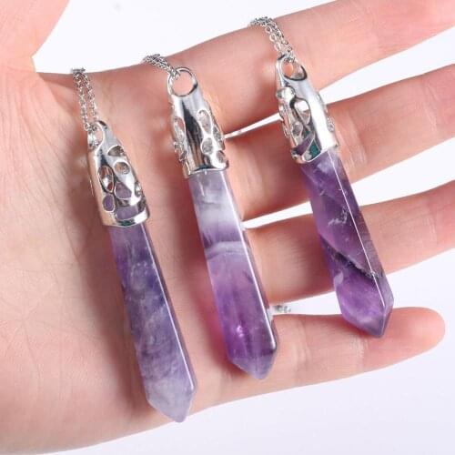 2020 New Natural Stone Crystal Pendant Necklace Jewelry Amethysts Crystal Pendant Ladies Necklace Alloy Chain Jewelry Gift Box