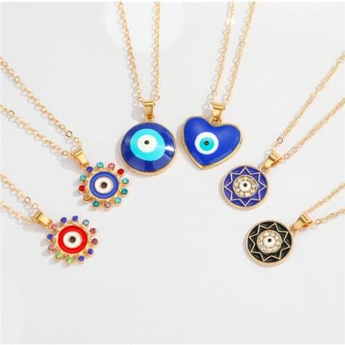 1PC Bohemia Colorful Zircon Sun Evil Eye Necklace For Women Enamel Round Heart Turkish Eye Necklace Chain Choker Jewelry N231