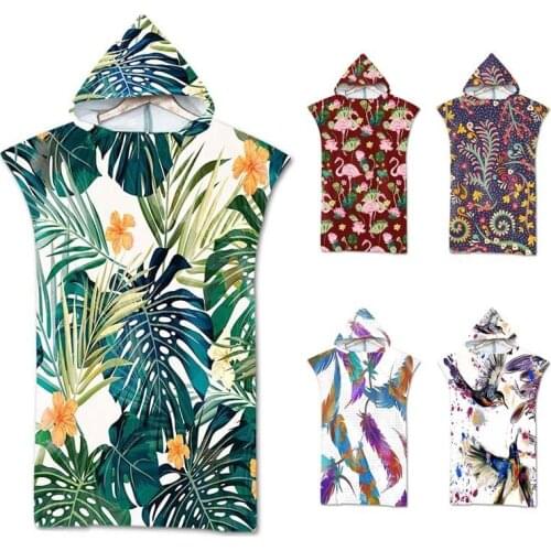 Adult Wearable Beach Robes Plants Printed Hooded Beach Towel Microfiber Absorbent Bath Towels Cloak 110x75cm