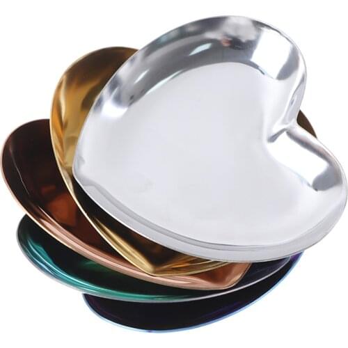 1Pc Stainless Steel Tray Heart-shaped Jewelry Display Tray Cosmetic Storage Box Necklace Ring Showcase Metal Storage Case