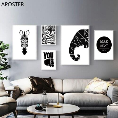 Nordic Poster Black And White Zebra Elephant Canvas Painting Prints Good Quote Wall Art Pictures Living Room Minimalist Decor