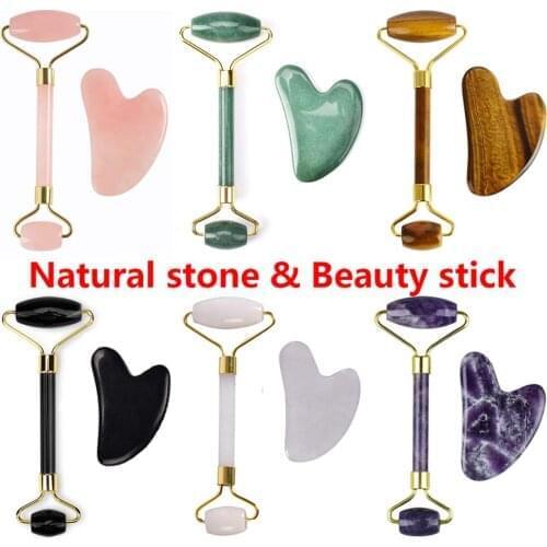 Rose Quartz Massage Roller Gouache Scraper for Facical Massage 100% Natural Jade Guasha Scraper Face Massage Roller For woman