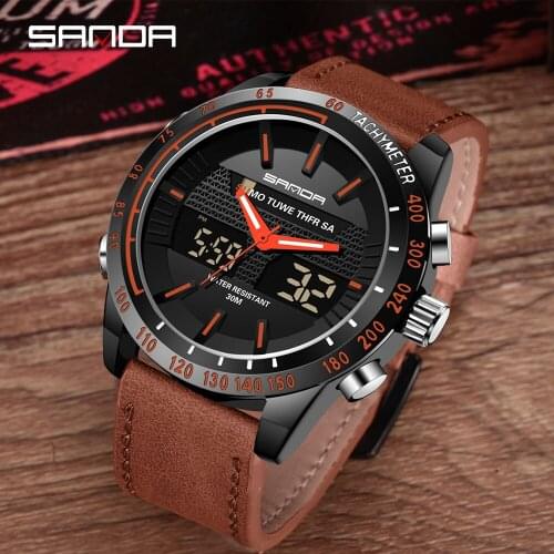 SANDA Fashion Luxury Brand Mens Watches 3ATM Waterproof Leather Wristwatch Men Military Quartz Watch Sport relogio masculino 774