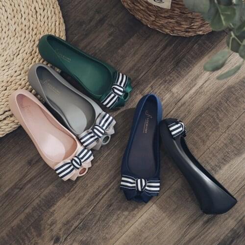 Sexy peep toe summer jelly shoes woman stripe bow flat sandals Roman waterproof jelly sandalias mujer hollow out casual shoes