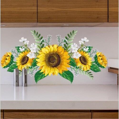 Removable Sunflower PVC Wall Sticker Kitchen Waterproof Decals Wallstickers For Kids Room Living Room Bedroom Home Decoration