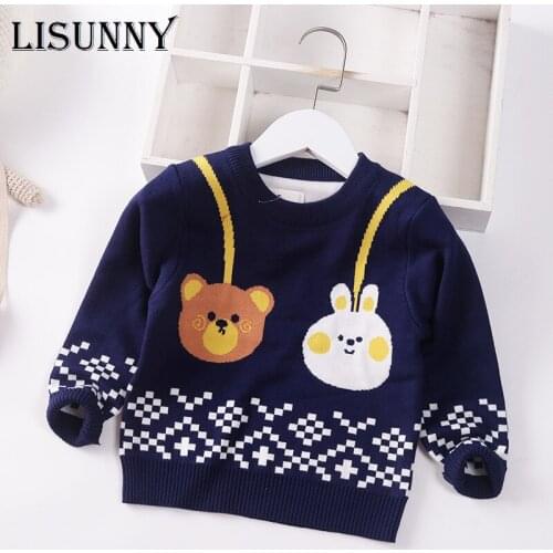 Boys Sweater 2021 Autumn Winter New Baby Jumper Cartoon Bear O-Neck COTTON Children Sweaters Toddler Pullover Kids Clothes 1-7y