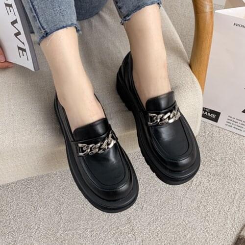 Wedge Oxford Women shoes Platform heel Round Toe Loafers Casual Leather Heightening Shoes Slip on Pumps black Zapatos de Mujer