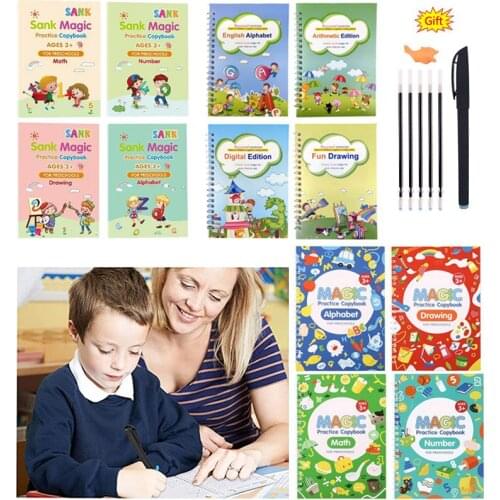 Montessori Education 4Books/Set Of Children Copybook Reusable Handwrit Practice Learn English Magic Stationery Calligraphy Gift