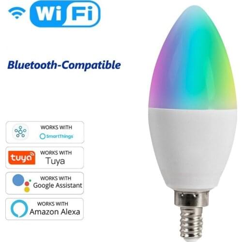 Tuya Zigbee 3.0 WiFi Smart Light LED Candle Bulb E14/E12 RGBCW 5W SmartThings APP Control Voice Works With Alexa/Google Home