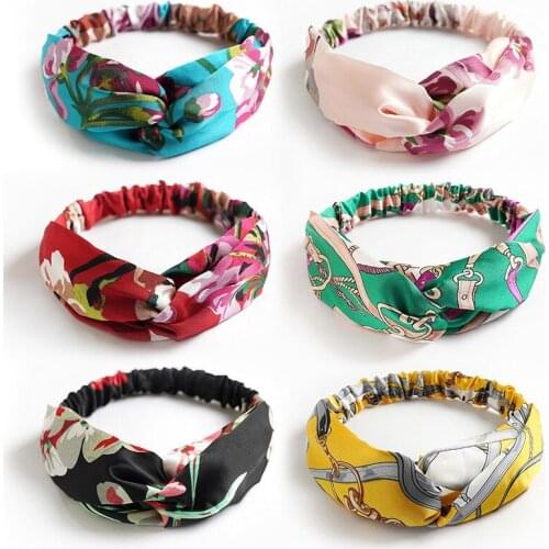 Women Retro Headband Cross Knot Elastic Hair Bands Bohemian Flower Pattern Headwear Girls Hairband Wrap Hair Accessories T0449