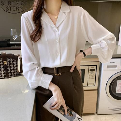 Elegant Suit Collar Button Up Shirts 2021 Fall Lorean Loose Chiffon Blouse Women Long Sleeve Office Ladies Tops Blusas 11970