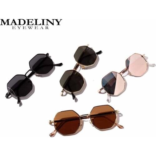 MADELINY New Fashion Sunglasses Women Men Metal Frame Punk Sun Glasses Male Gold Green Brown Eyewear Ladies Polygon UV400 MA475