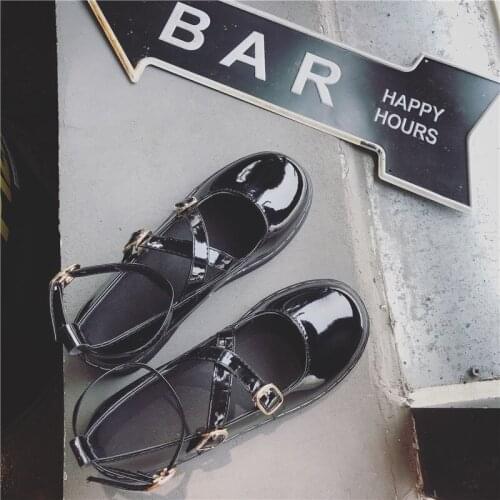 Retro college style girls single shoes spring/summer 2021 new round toe cross strap metal buckle platform shoes