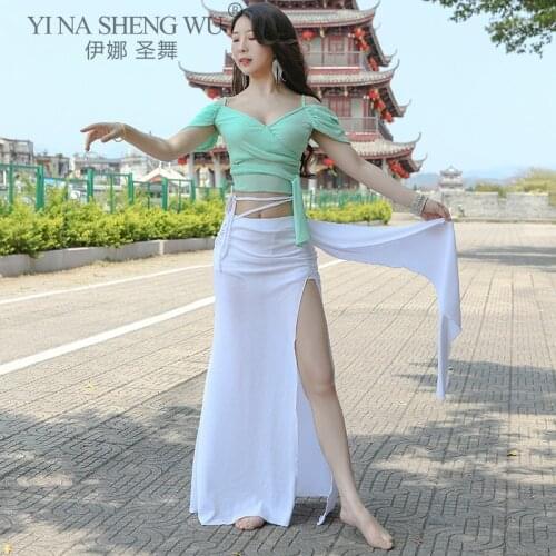Women Belly Dance Profession Practice Clothing Eastern Elegance Net Yarn Split Long Skirt Sexy Deep V Collar Top Dance Suit New