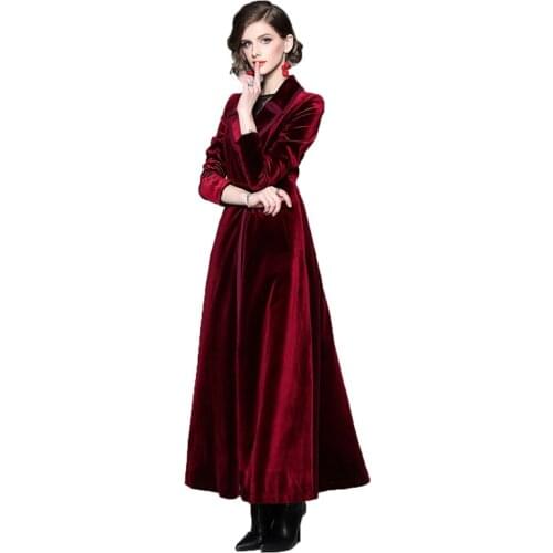 Wine red trench coat women S-2XL plus size 19 autumn winter new europe and america notched collar fashion long windbreaker JD510