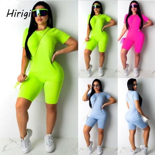Women 2 Pcs Sport Bodycon Top+Shorts Sport Suit Sexy Slim Running Casual Bodycon Set 2020 New Fashion Solid T-Shirt and Gym Suit