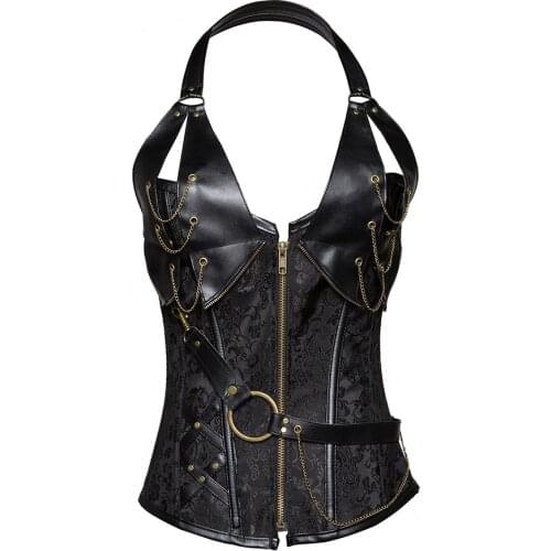 Sexy Lingerie Hot Porn Retro Bustiers Corsets Women Zipper Brown Brocade Steampunk sexy costumes women