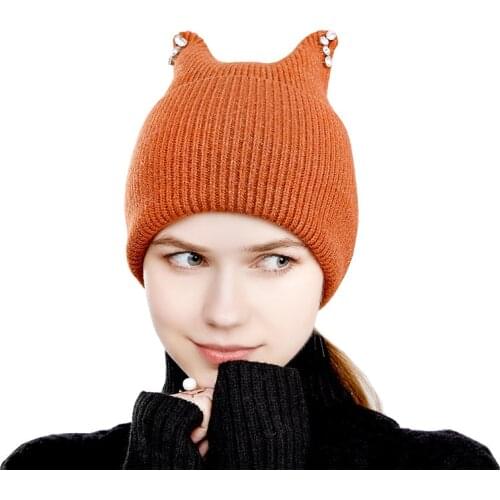 Winter Autumn Hats Women Elegant knitted Beanie Hat Outdoor Female Warm Bonnet Casual Wild Warm Acrylic Elastic Solid Cap Thick