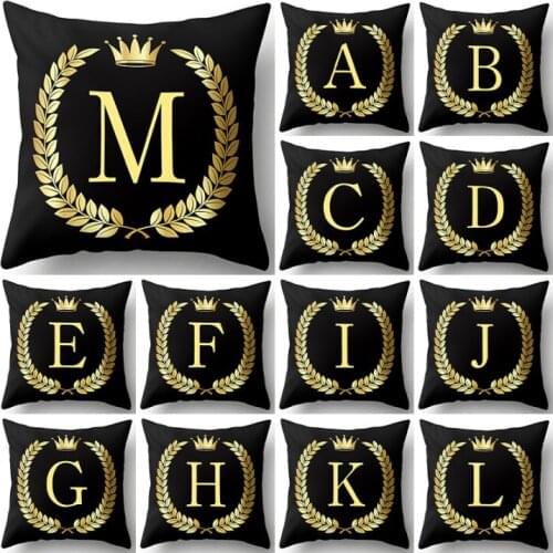 1Pcs Black Golden Crown Letter Cushion Cover 45cmx45cm Polyester Pillowcase Sofa Home Decoration Throw Pillowcase Pillow Cover