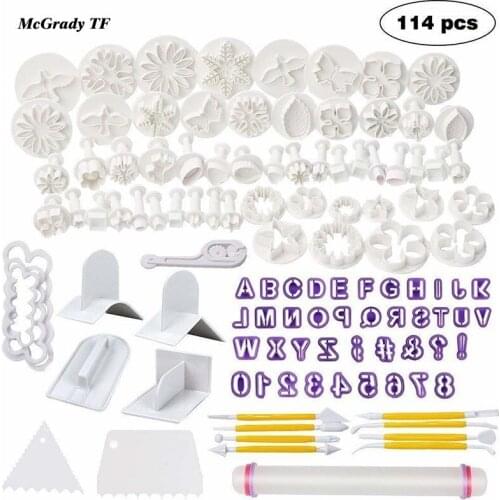 114Pcs/set Cake Cutter Mold Fondant Cake Decorating Tools Set Cake Sugarcraft Tools Kit Rolling Pin Smoother Embosser Cake Tools